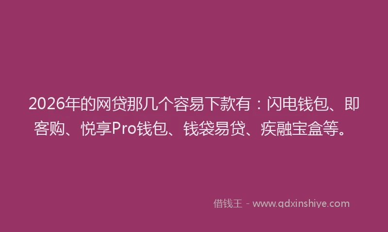 2026年的网贷那几个容易下款有：闪电钱包、即客购、悦享Pro钱包、钱袋易贷、疾融宝盒等。