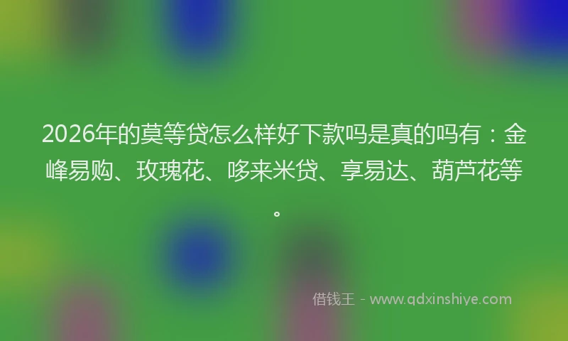 2026年的莫等贷怎么样好下款吗是真的吗有：金峰易购、玫瑰花、哆来米贷、享易达、葫芦花等。