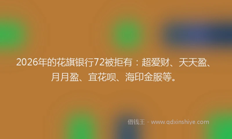 2026年的花旗银行72被拒有：超爱财、天天盈、月月盈、宜花呗、海印金服等。