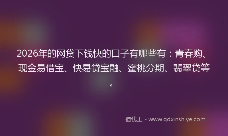 2026年的网贷下钱快的口子有哪些有：青春购、现金易借宝、快易贷宝融、蜜桃分期、翡翠贷等。