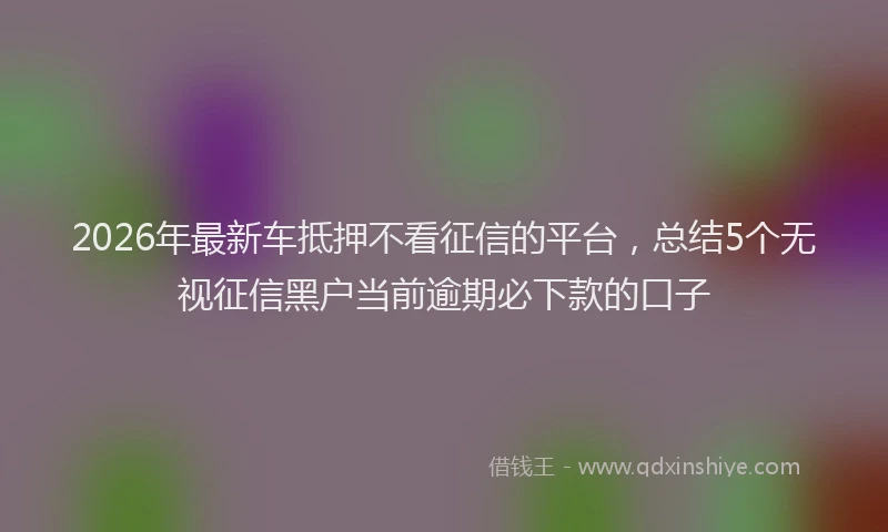2026年最新车抵押不看征信的平台，总结5个无视征信黑户当前逾期必下款的口子