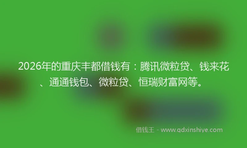 2026年的重庆丰都借钱有：腾讯微粒贷、钱来花、通通钱包、微粒贷、恒瑞财富网等。