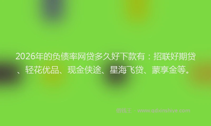 2026年的负债率网贷多久好下款有：招联好期贷、轻花优品、现金侠途、星海飞贷、蒙享金等。