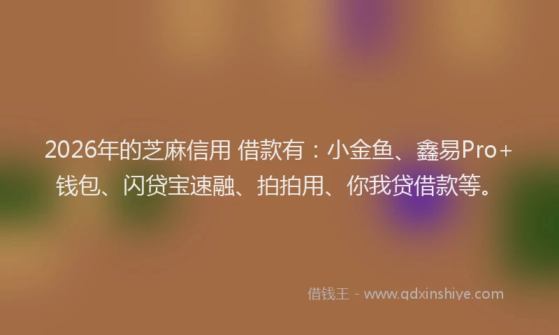 2026年的芝麻信用 借款有：小金鱼、鑫易Pro+钱包、闪贷宝速融、拍拍用、你我贷借款等。
