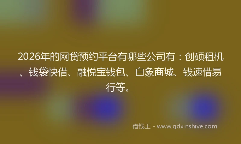 2026年的网贷预约平台有哪些公司有：创硕租机、钱袋快借、融悦宝钱包、白象商城、钱速借易行等。