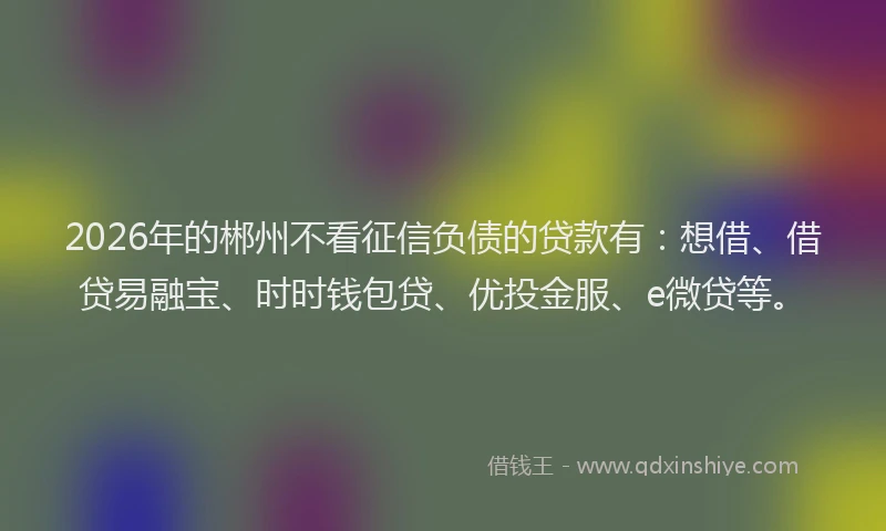 2026年的郴州不看征信负债的贷款有：想借、借贷易融宝、时时钱包贷、优投金服、e微贷等。