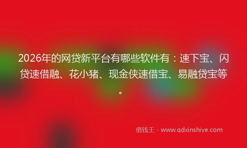 2026年的网贷新平台有哪些软件有：速下宝、闪贷速借融、花小猪、现金侠速借宝、易融贷宝等。