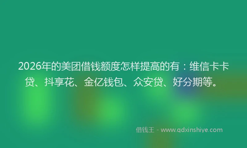 2026年的美团借钱额度怎样提高的有：维信卡卡贷、抖享花、金亿钱包、众安贷、好分期等。