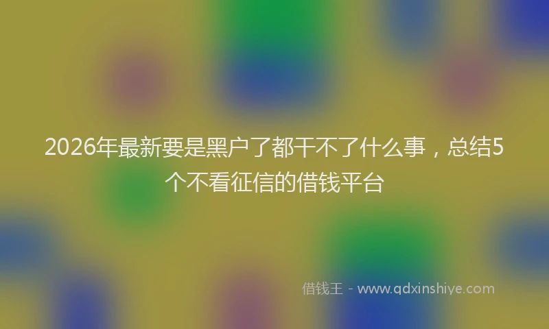 2026年最新要是黑户了都干不了什么事，总结5个不看征信的借钱平台
