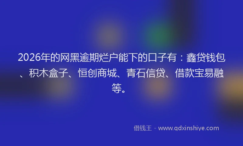 2026年的网黑逾期烂户能下的口子有：鑫贷钱包、积木盒子、恒创商城、青石信贷、借款宝易融等。