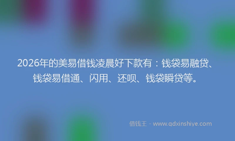 2026年的美易借钱凌晨好下款有：钱袋易融贷、钱袋易借通、闪用、还呗、钱袋瞬贷等。
