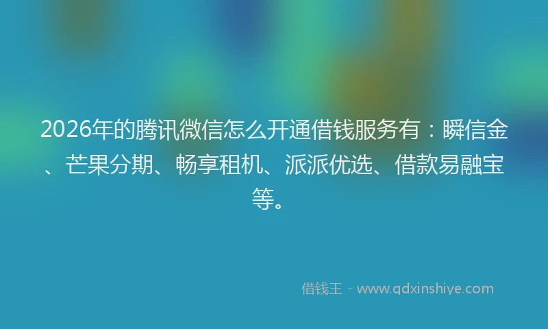 2026年的腾讯微信怎么开通借钱服务有：瞬信金、芒果分期、畅享租机、派派优选、借款易融宝等。