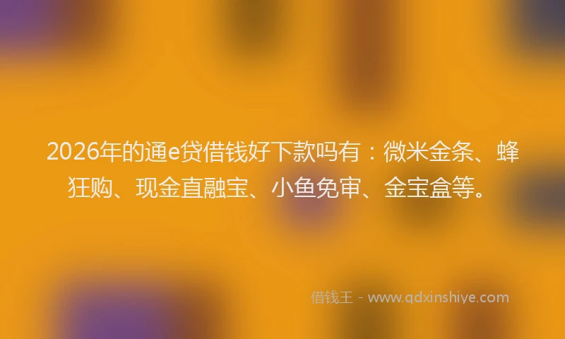 2026年的通e贷借钱好下款吗有：微米金条、蜂狂购、现金直融宝、小鱼免审、金宝盒等。