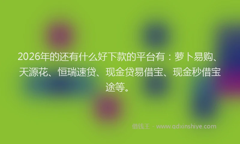 2026年的还有什么好下款的平台有：萝卜易购、天源花、恒瑞速贷、现金贷易借宝、现金秒借宝途等。