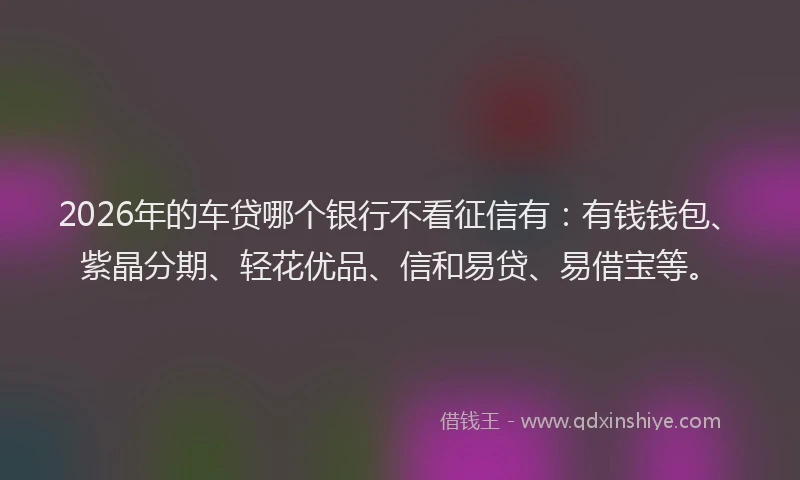2026年的车贷哪个银行不看征信有：有钱钱包、紫晶分期、轻花优品、信和易贷、易借宝等。