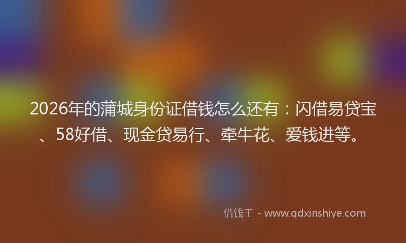 2026年的蒲城身份证借钱怎么还有：闪借易贷宝、58好借、现金贷易行、牵牛花、爱钱进等。
