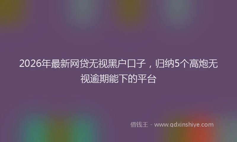2026年最新网贷无视黑户口子，归纳5个高炮无视逾期能下的平台