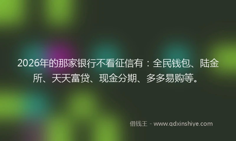 2026年的那家银行不看征信有：全民钱包、陆金所、天天富贷、现金分期、多多易购等。