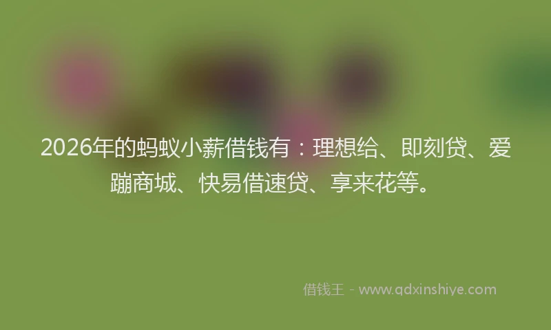 2026年的蚂蚁小薪借钱有：理想给、即刻贷、爱蹦商城、快易借速贷、享来花等。