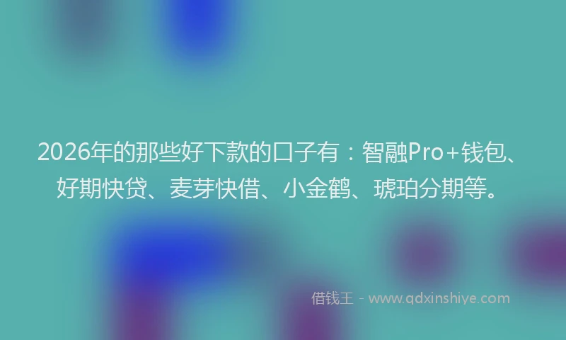 2026年的那些好下款的口子有：智融Pro+钱包、好期快贷、麦芽快借、小金鹤、琥珀分期等。