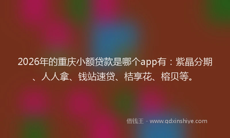 2026年的重庆小额贷款是哪个app有：紫晶分期、人人拿、钱站速贷、桔享花、榕贝等。