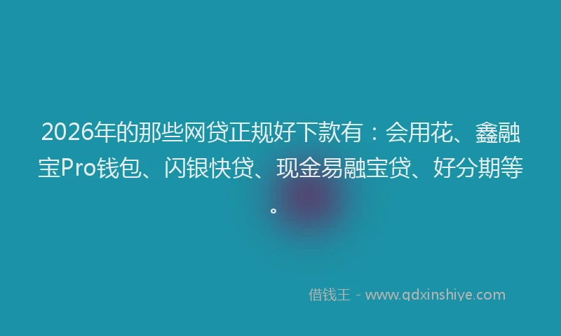 2026年的那些网贷正规好下款有：会用花、鑫融宝Pro钱包、闪银快贷、现金易融宝贷、好分期等。