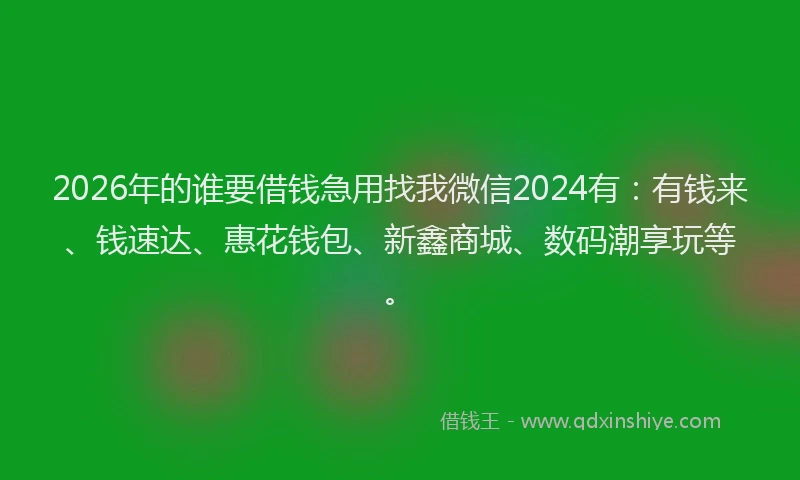 2026年的谁要借钱急用找我微信2024有：有钱来、钱速达、惠花钱包、新鑫商城、数码潮享玩等。