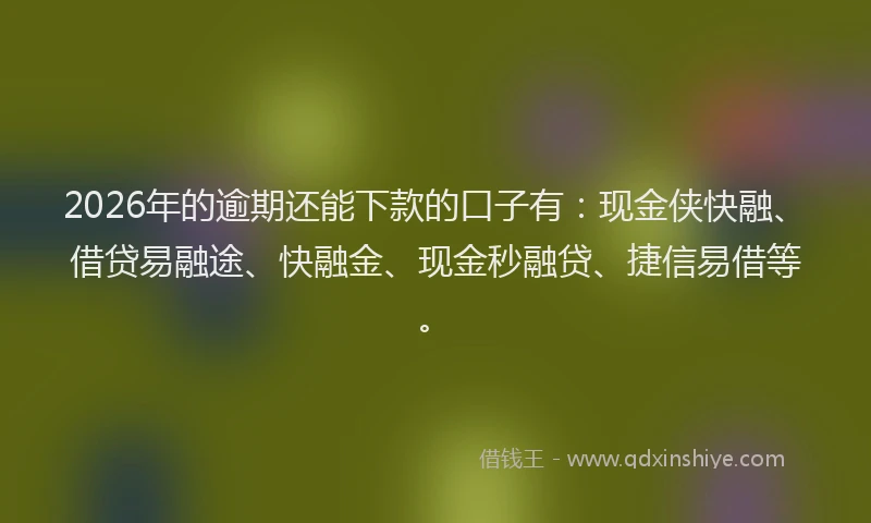 2026年的逾期还能下款的口子有：现金侠快融、借贷易融途、快融金、现金秒融贷、捷信易借等。