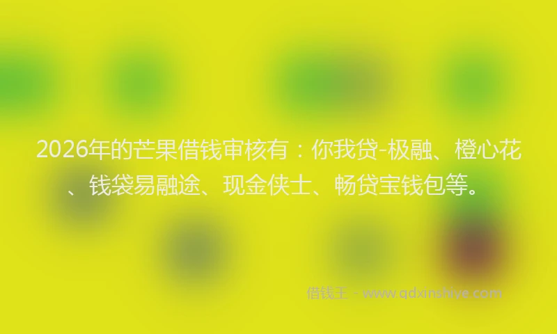 2026年的芒果借钱审核有：你我贷-极融、橙心花、钱袋易融途、现金侠士、畅贷宝钱包等。