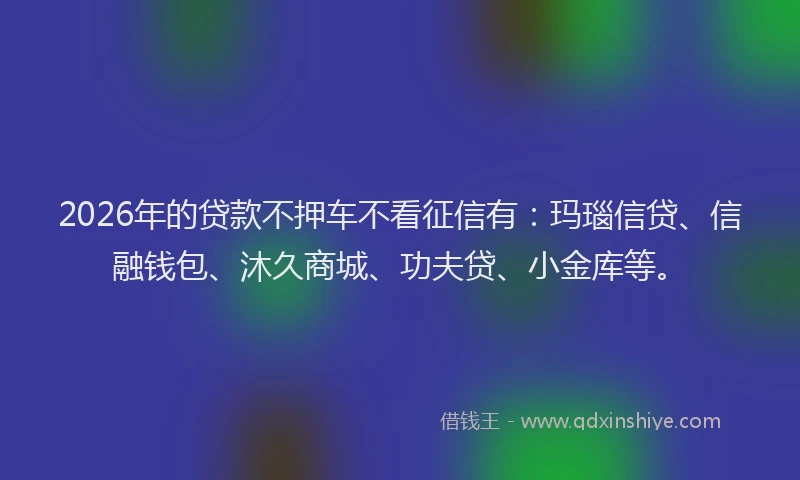 2026年的贷款不押车不看征信有：玛瑙信贷、信融钱包、沐久商城、功夫贷、小金库等。