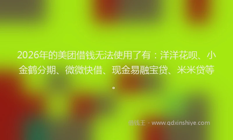 2026年的美团借钱无法使用了有：洋洋花呗、小金鹤分期、微微快借、现金易融宝贷、米米贷等。