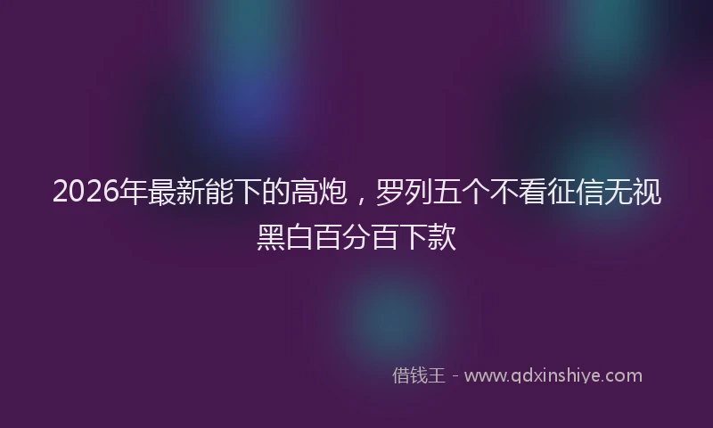 2026年最新能下的高炮，罗列五个不看征信无视黑白百分百下款