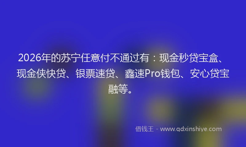 2026年的苏宁任意付不通过有：现金秒贷宝盒、现金侠快贷、银票速贷、鑫速Pro钱包、安心贷宝融等。