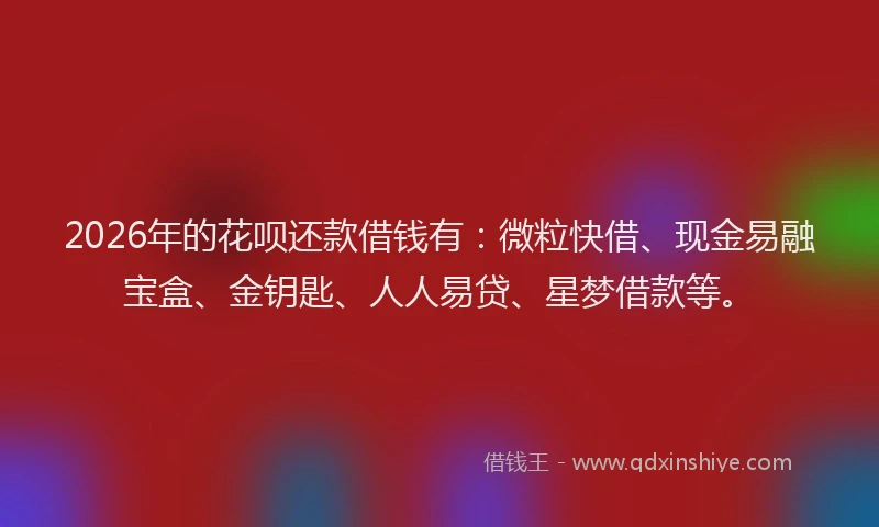 2026年的花呗还款借钱有：微粒快借、现金易融宝盒、金钥匙、人人易贷、星梦借款等。