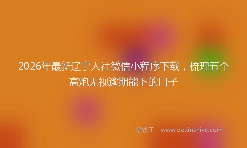 2026年最新辽宁人社微信小程序下载，梳理五个高炮无视逾期能下的口子