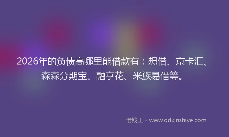 2026年的负债高哪里能借款有：想借、京卡汇、森森分期宝、融享花、米族易借等。