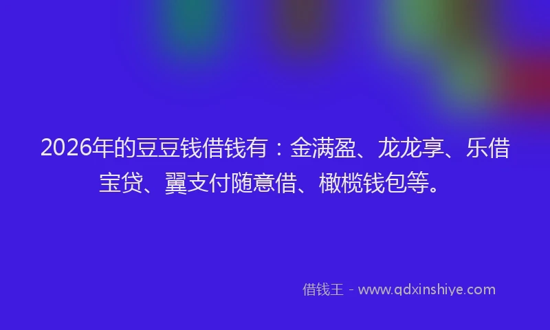 2026年的豆豆钱借钱有：金满盈、龙龙享、乐借宝贷、翼支付随意借、橄榄钱包等。