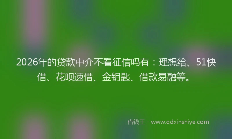2026年的贷款中介不看征信吗有：理想给、51快借、花呗速借、金钥匙、借款易融等。