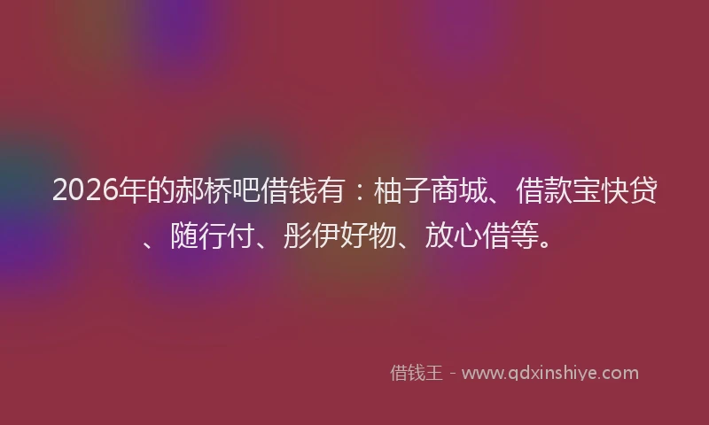 2026年的郝桥吧借钱有：柚子商城、借款宝快贷、随行付、彤伊好物、放心借等。