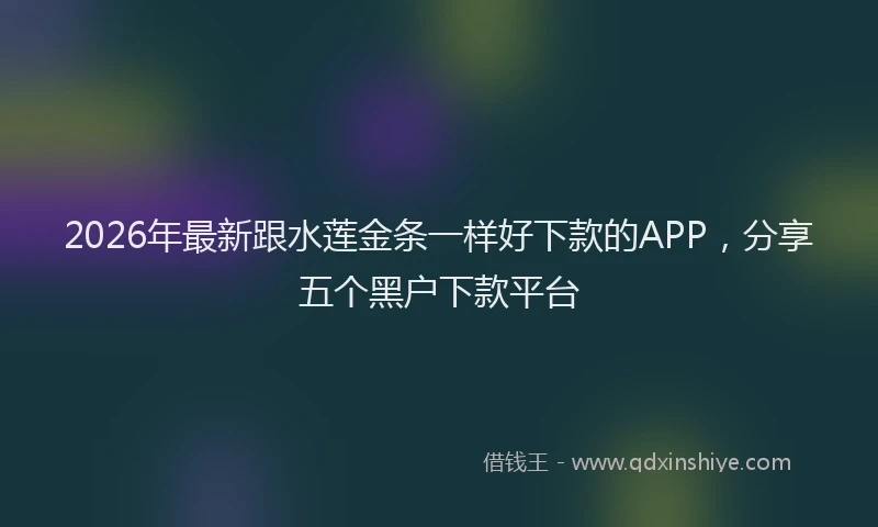 2026年最新跟水莲金条一样好下款的APP，分享五个黑户下款平台