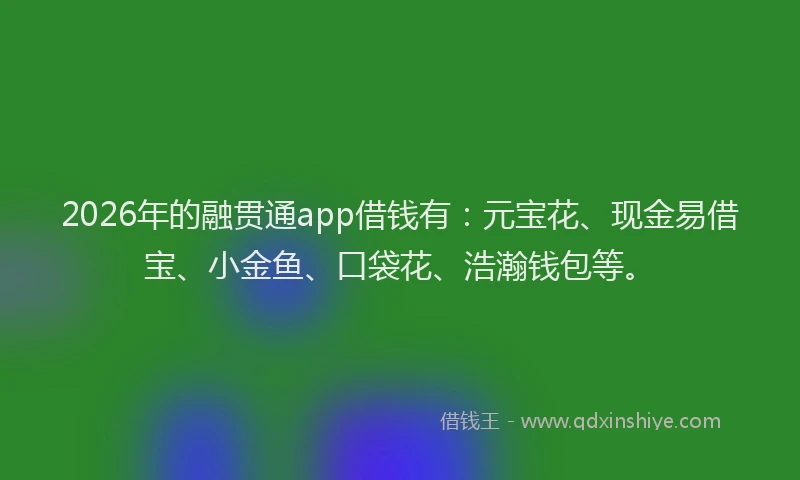 2026年的融贯通app借钱有：元宝花、现金易借宝、小金鱼、口袋花、浩瀚钱包等。