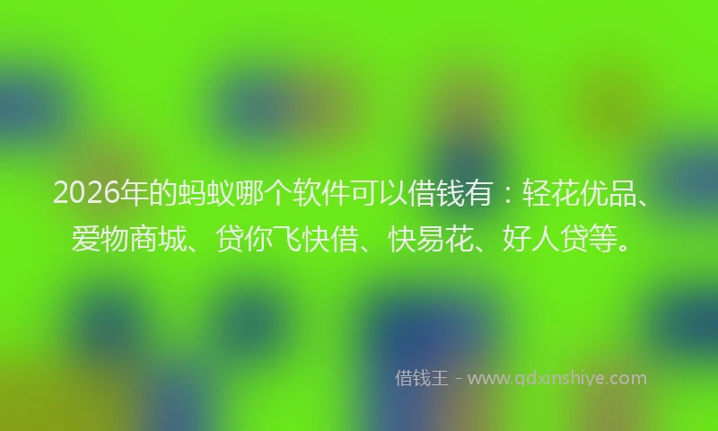 2026年的蚂蚁哪个软件可以借钱有：轻花优品、爱物商城、贷你飞快借、快易花、好人贷等。