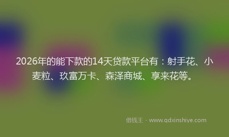 2026年的能下款的14天贷款平台有：射手花、小麦粒、玖富万卡、森泽商城、享来花等。
