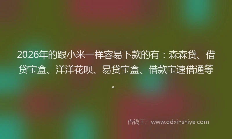 2026年的跟小米一样容易下款的有：森森贷、借贷宝盒、洋洋花呗、易贷宝盒、借款宝速借通等。