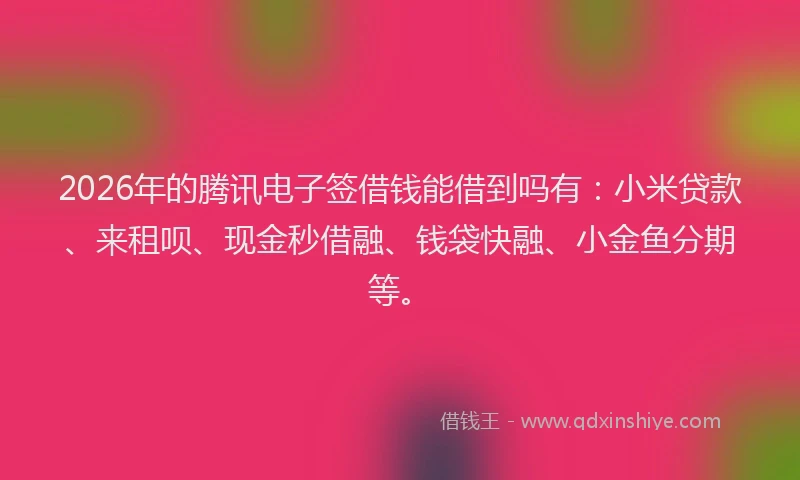 2026年的腾讯电子签借钱能借到吗有：小米贷款、来租呗、现金秒借融、钱袋快融、小金鱼分期等。