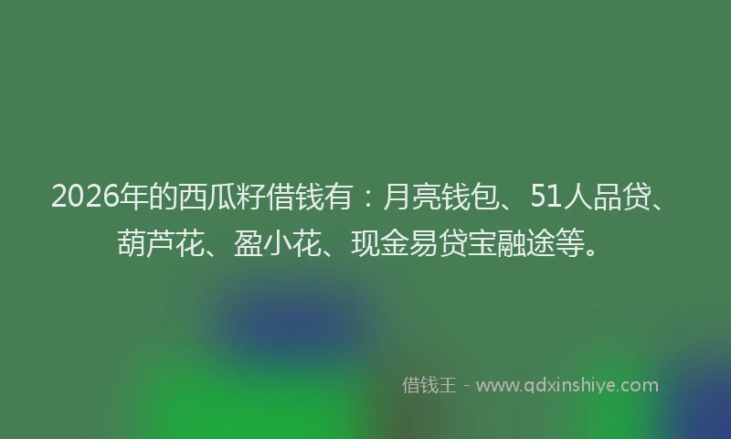 2026年的西瓜籽借钱有：月亮钱包、51人品贷、葫芦花、盈小花、现金易贷宝融途等。
