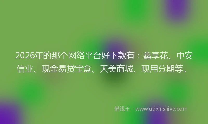 2026年的那个网络平台好下款有：鑫享花、中安信业、现金易贷宝盒、天美商城、现用分期等。