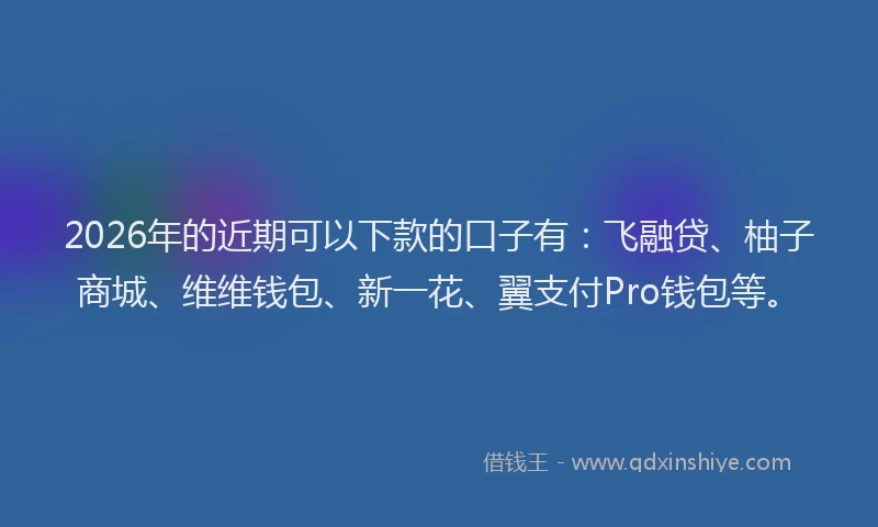 2026年的近期可以下款的口子有：飞融贷、柚子商城、维维钱包、新一花、翼支付Pro钱包等。
