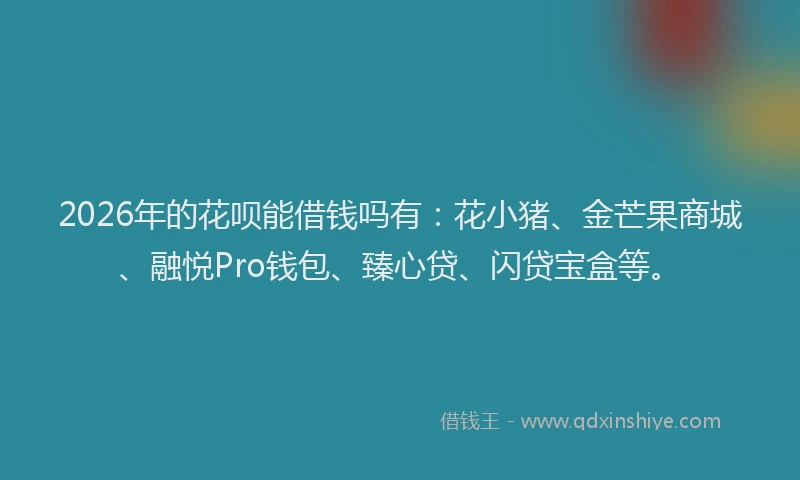 2026年的花呗能借钱吗有：花小猪、金芒果商城、融悦Pro钱包、臻心贷、闪贷宝盒等。