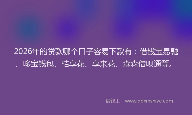 2026年的贷款哪个口子容易下款有：借钱宝易融、哆宝钱包、桔享花、享来花、森森借呗通等。